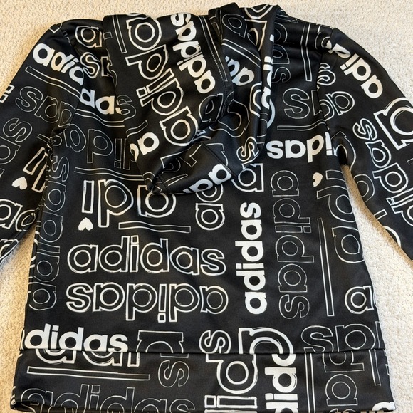 Adidas Kids Black All Over Logo Print Hooded Pullover Sweatshirt Size S 7/8 - Picture 6 of 7